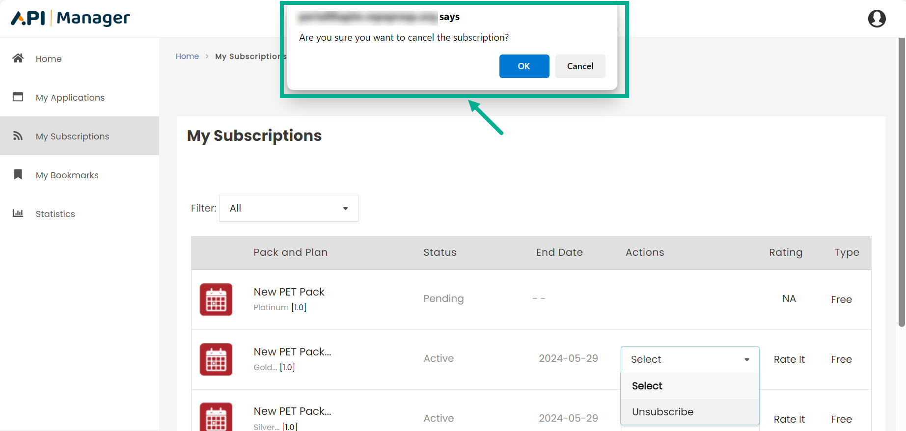 My Subscriptions screen